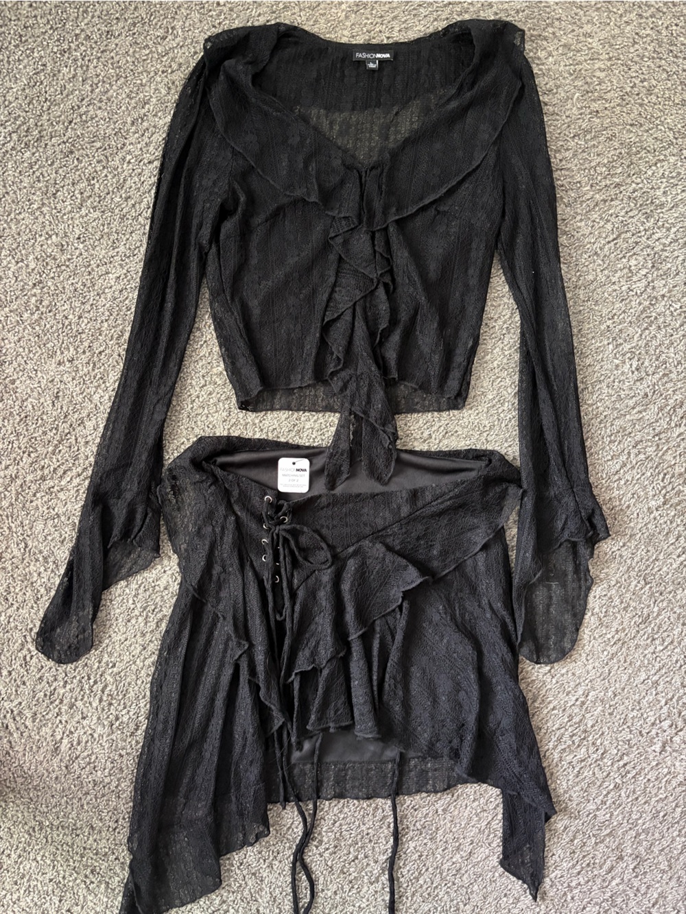 Fashion Nova Black Sheer Mesh Top Set